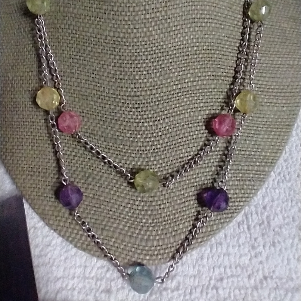 Silvertone colorful bead chain necklace